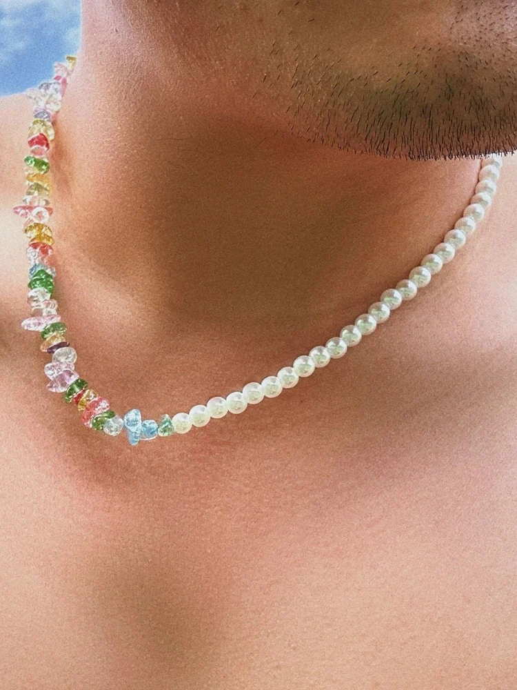 Asymmetrical Color Pearl Beach Necklace - Image 4