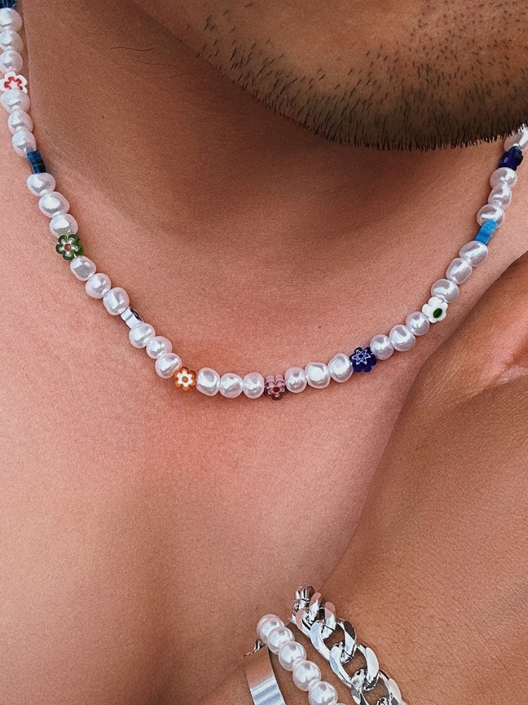 Asymmetrical Pearl & Flower Beach Necklace - Image 4