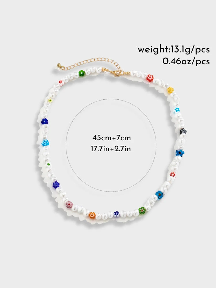 Asymmetrical Pearl & Flower Beach Necklace - Image 6