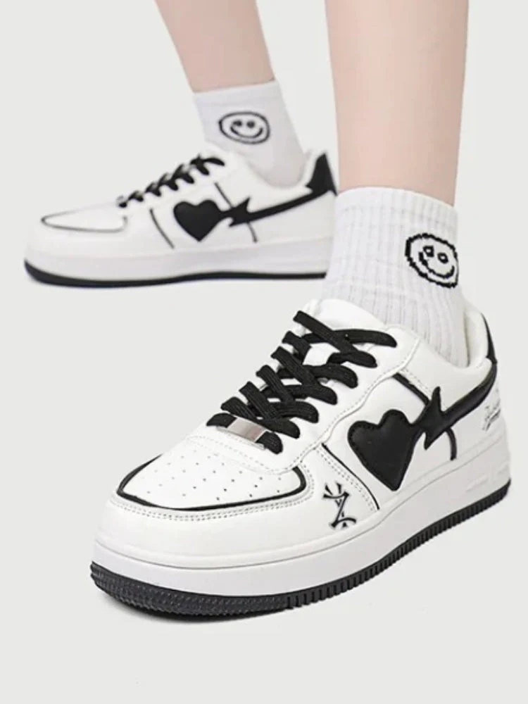 Clean White Retro Heart Sneakers - Image 5