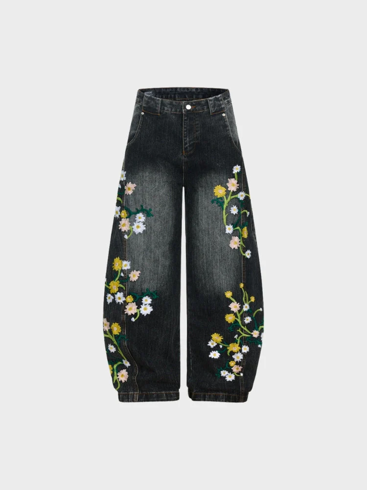 DCRB Baggy Washed Flower Denim Jeans - Image 11