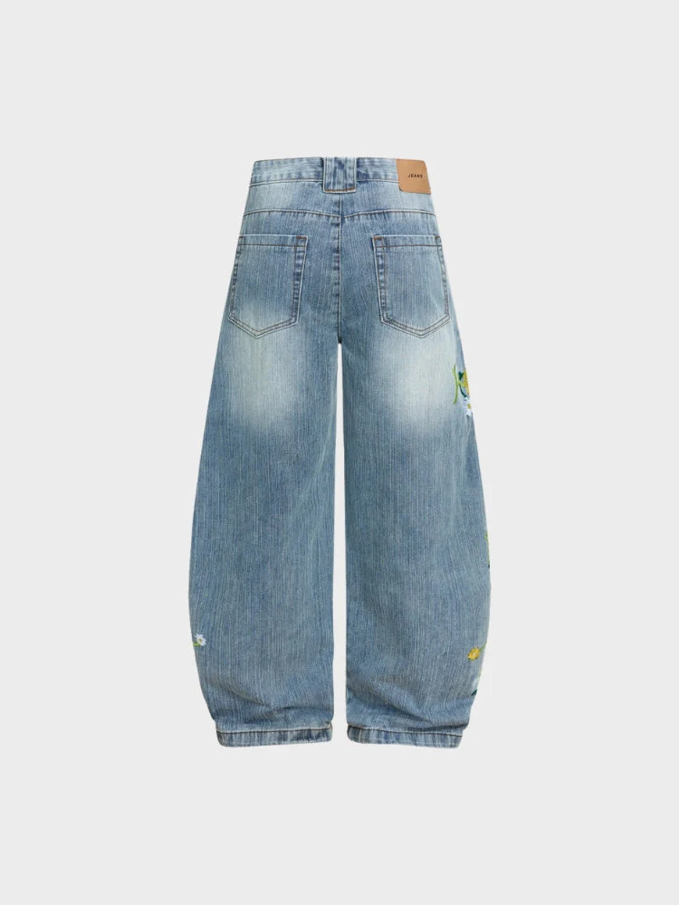 DCRB Baggy Washed Flower Denim Jeans - Image 4