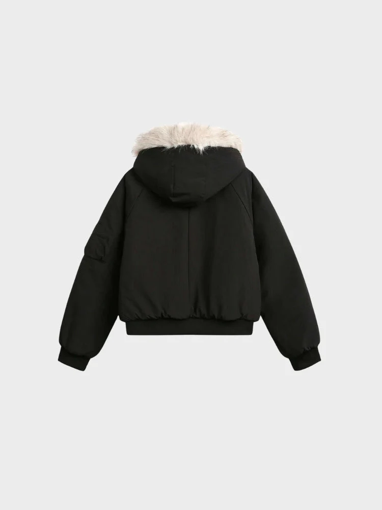 DCRB Boxy Fit Padded Coat with Fur Hoodie - Image 4
