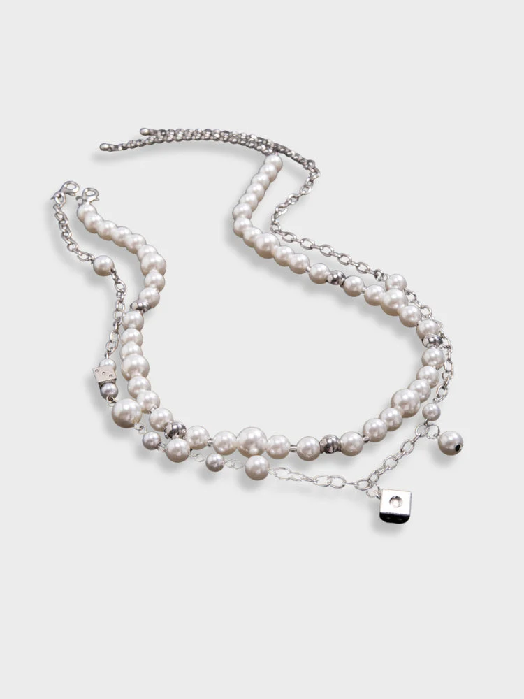 Double Silver & Pearl Dice Necklace - Image 3