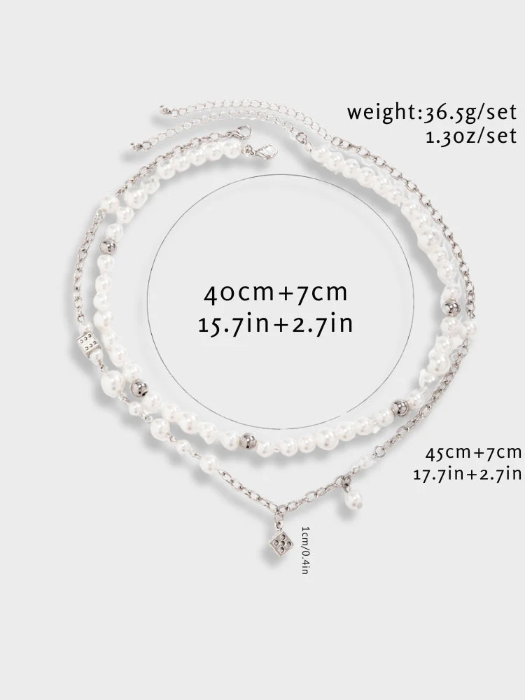 Double Silver & Pearl Dice Necklace - Image 7