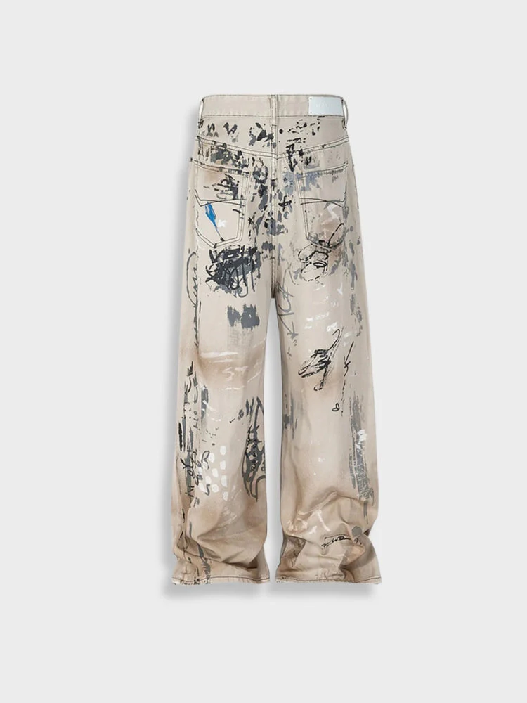 Hand Painted  Graffiti Baggy Jeans - Image 3